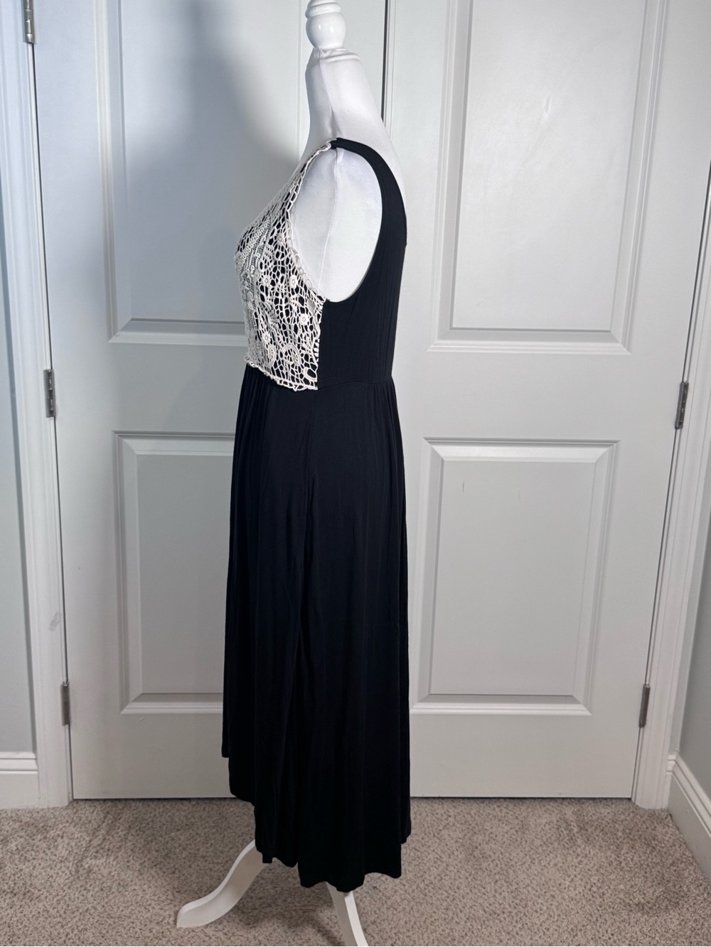 Soma Crochet Lace Maxi Dress M Black Ivory Boho Resort Beach Pockets Stretch - Picture 4 of 9